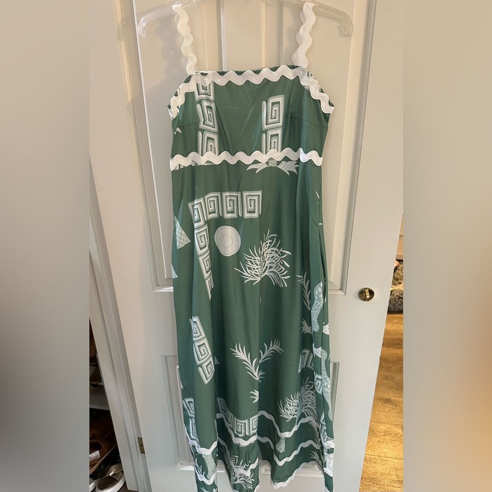 Green Geometric Patterned Sundress L NWOT